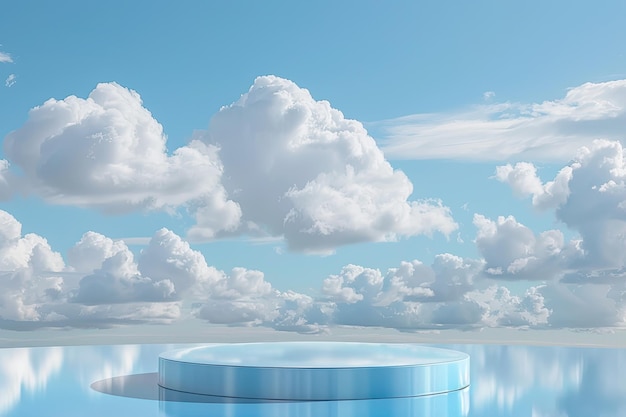 Photo blue 3d podium with sky background and clouds for product design