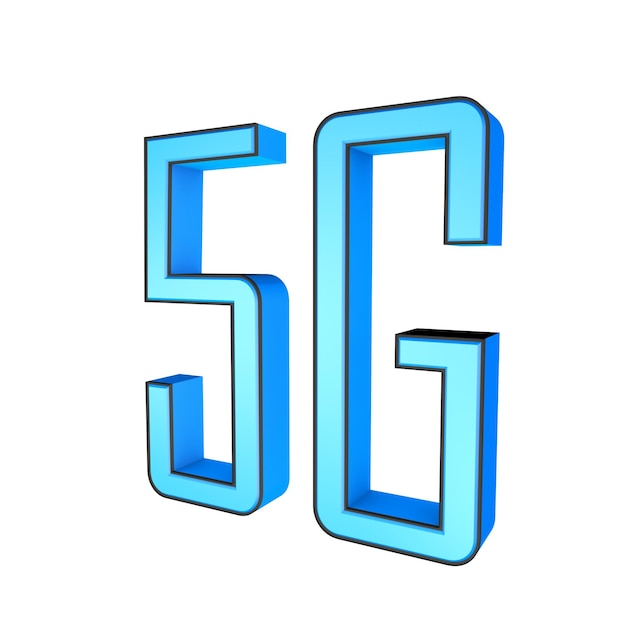 Blue 3d text 5G on a white background Internet communications