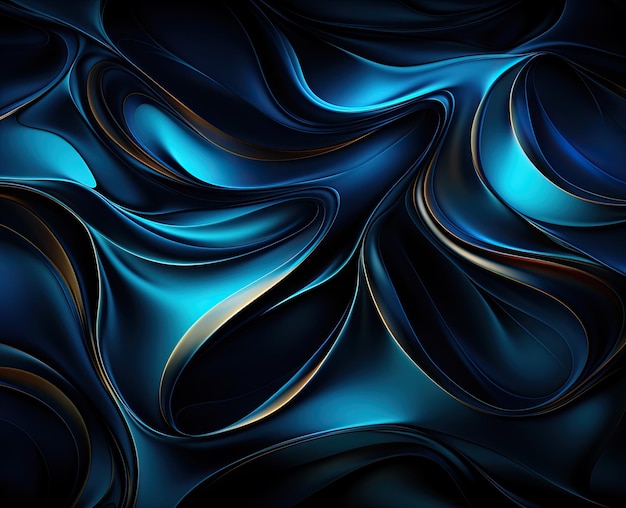 blue abstract background on black background with a hint of gold