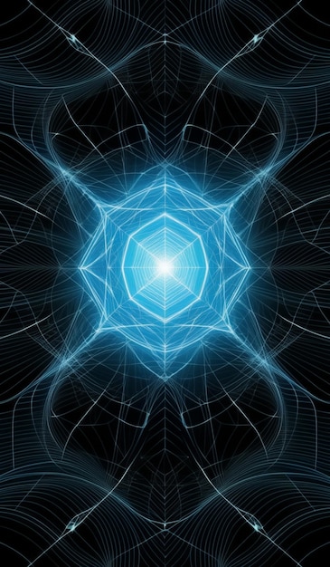 a blue abstract fractal background with a pattern of interconnected triangles