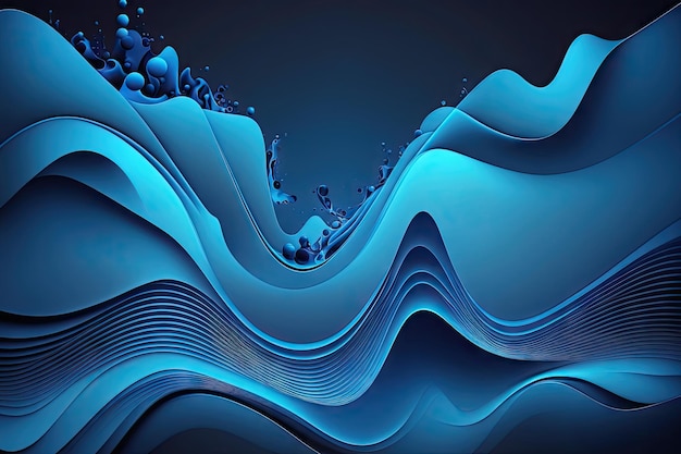 Blue abstract liquid wave background with geometric shapes and lines created with generative ai