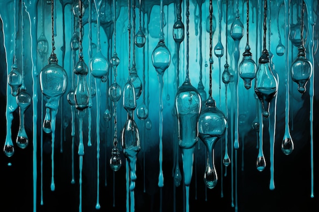 Blue abstract paint drips