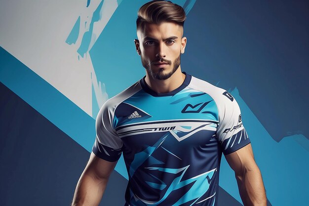 Photo blue abstract sports jersey football soccer racing gaming motocross cycling running