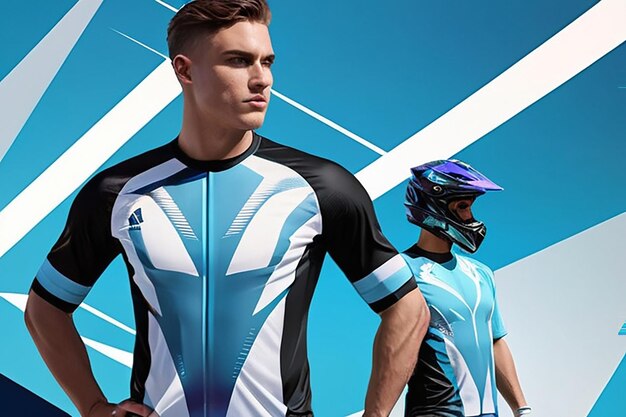 Photo blue abstract sports jersey football soccer racing gaming motocross cycling running