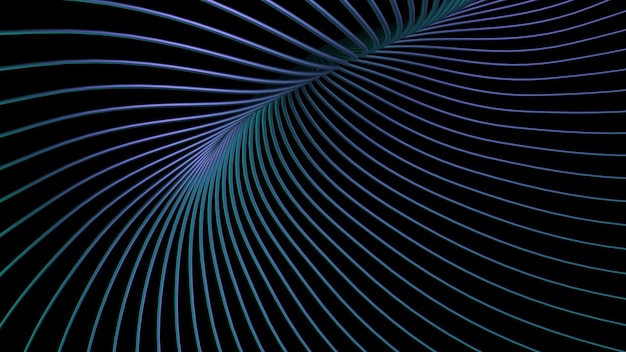 Blue Abstract Wavy Lines on black Background 3D render illustration modern design