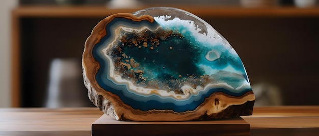 A blue agate is on a table.