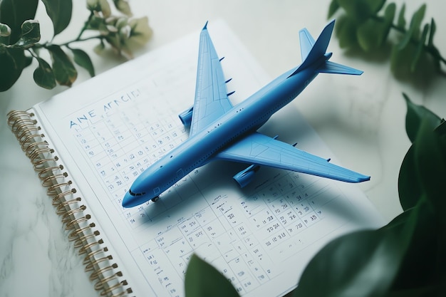 Photo a blue airplane is on a book with the words  blue  on the page