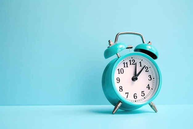 blue alarm clock on a blue background