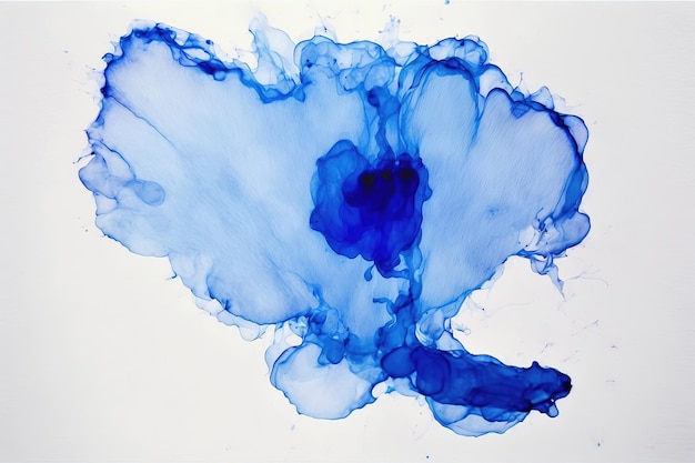 Blue alcohol  ink stain on white paper created with Generative AI