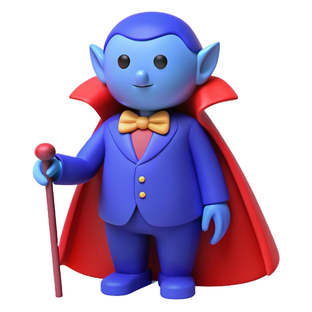 a blue alien figure with a red cape and a red cape