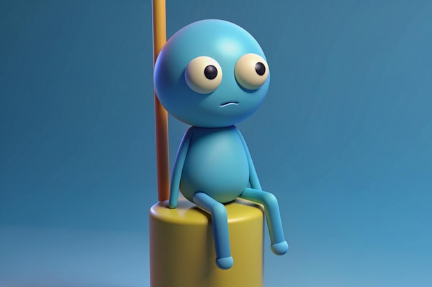 Photo a blue alien toy with a stick in its mouth