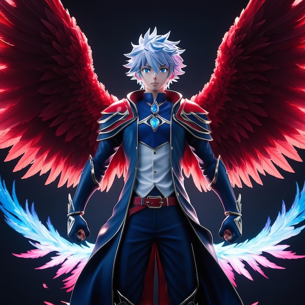 a blue angel with a red wings and blue wings with a red wings