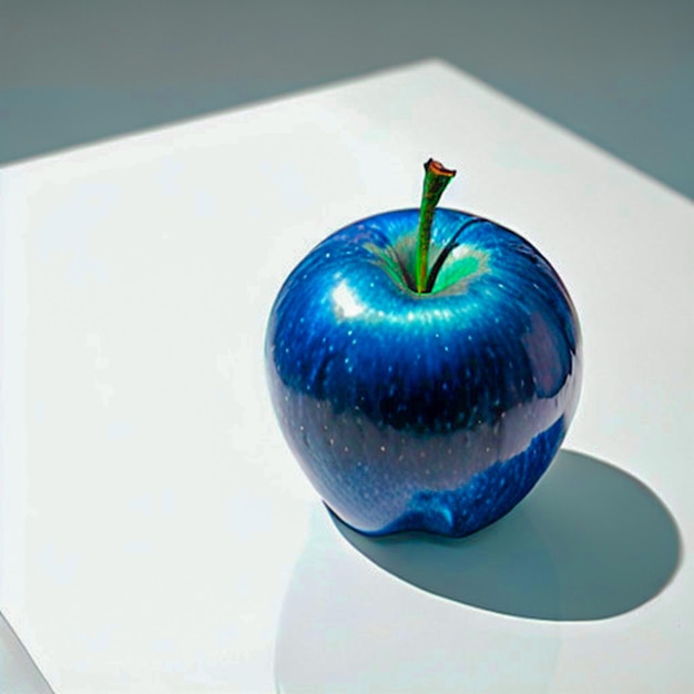 Blue apple on white background