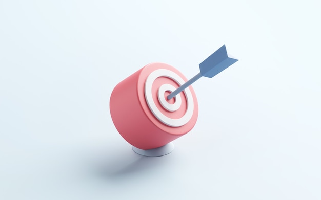 Blue arrow hit the center of target or goal of success