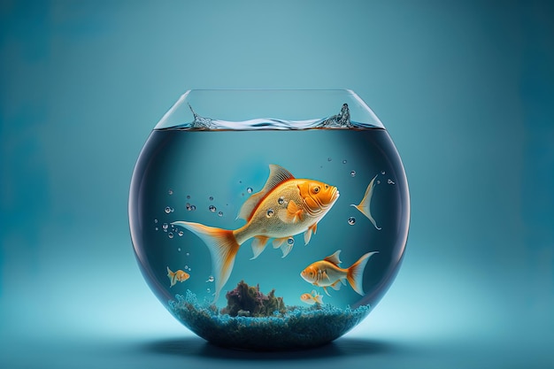 On a blue backdrop a fishbowl with water in it is seen taken using a 5D Mark III in a studio