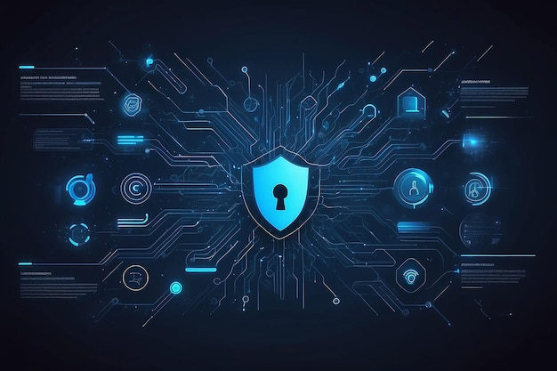 Blue backdrop with cyber security technologies Generative Ai