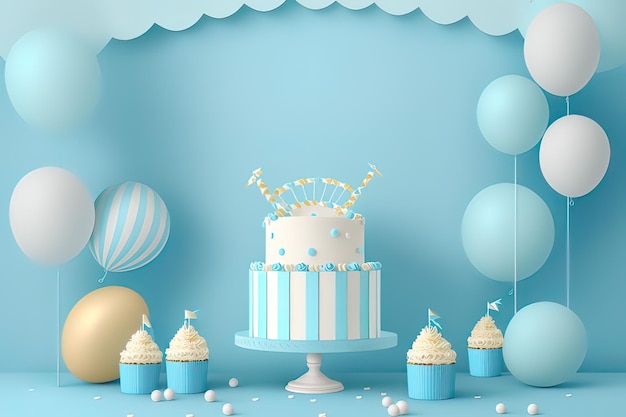 Blue background birthday decorations party generated AI