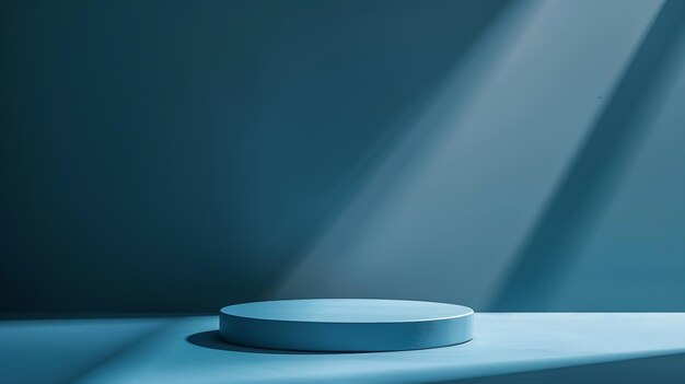 Blue background for product presentation with shadows and light Empty round podium M Generative AI