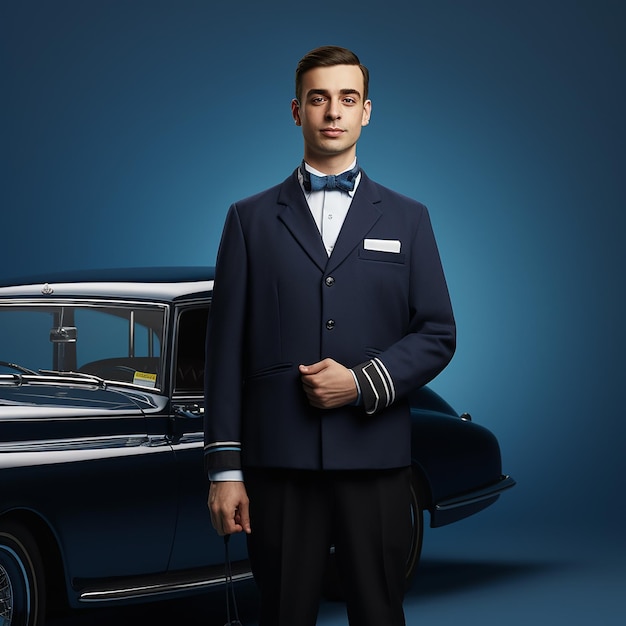 Blue Background Valet Parking Attendant