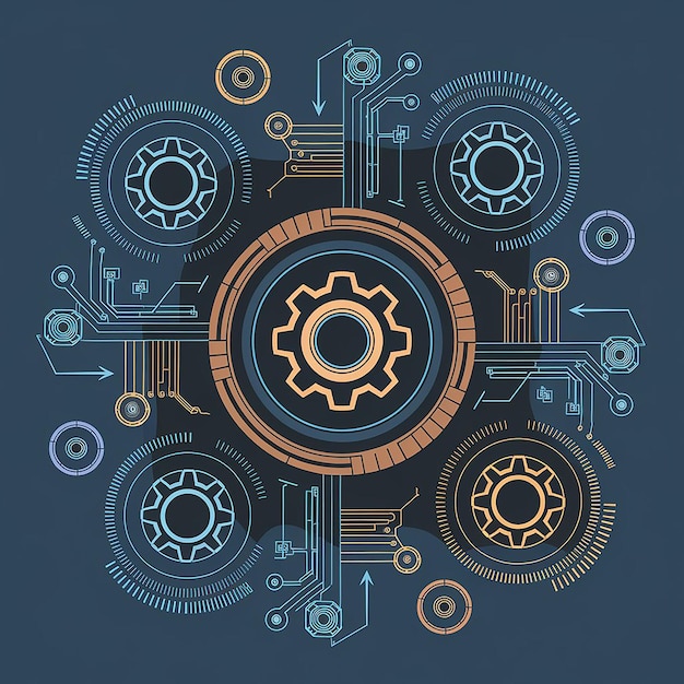 Photo a blue background with a blue and orange design that says gears and gears