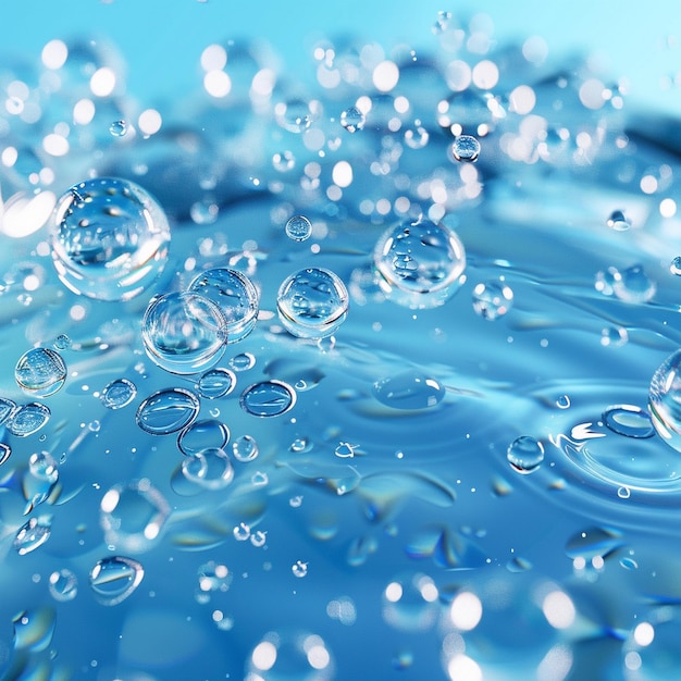 Photo a blue background with bubbles and water bubbles