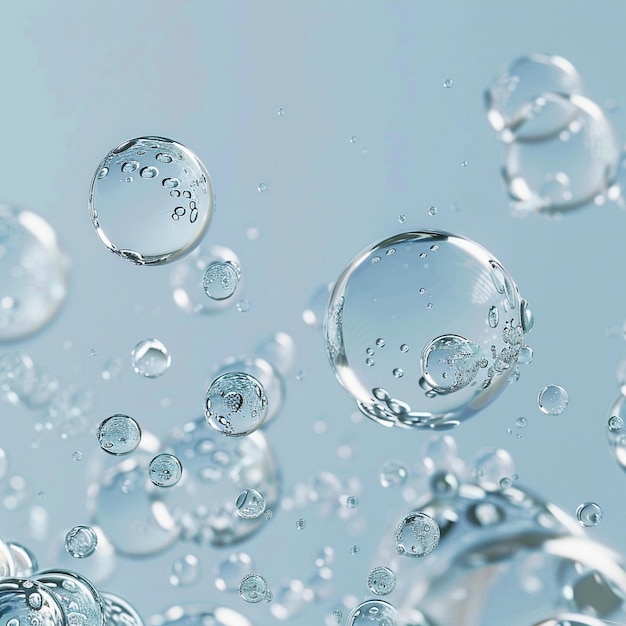 A blue background with bubbles and water bubbles