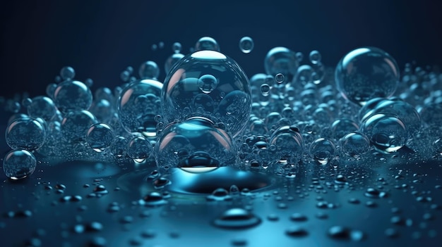 A blue background with bubbles and water.