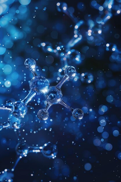 Photo a blue background with a cluster of molecules