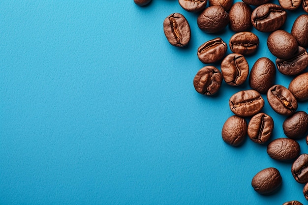 A blue background with coffee beans on it