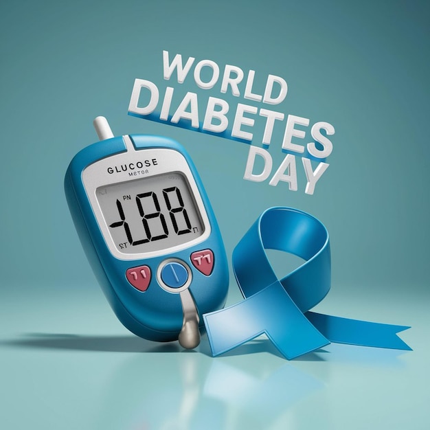 a blue background with a digital scale that says world diabetes day