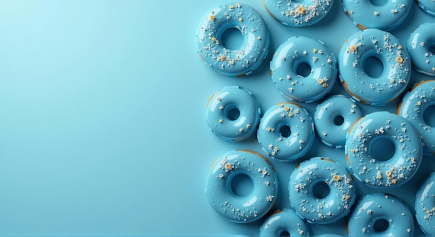 a blue background with donuts and a blue background with a white sprinkles