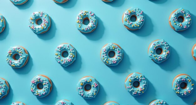 Photo a blue background with donuts with colorful sprinkles