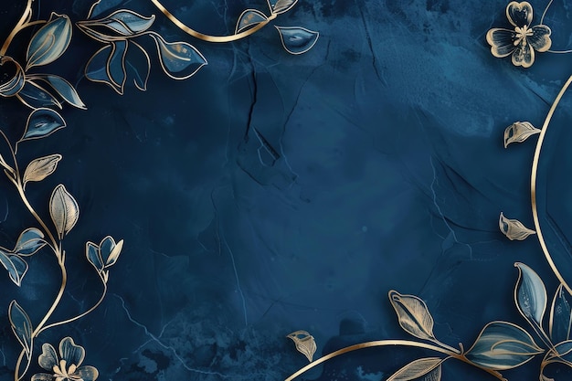 a blue background with gold leaves and a blue background