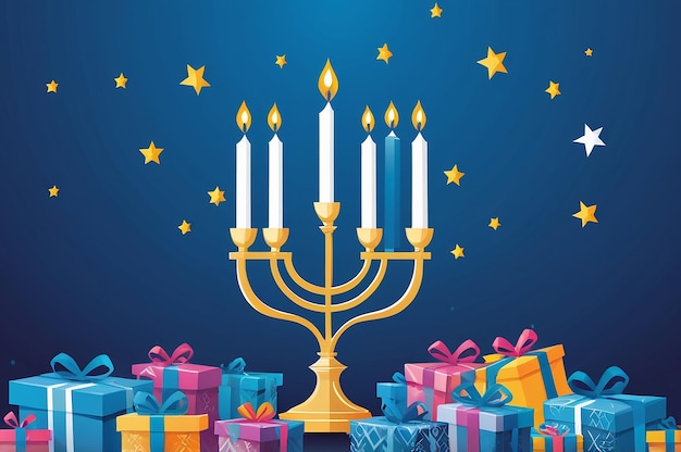 a blue background with a gold menorah and a blue background with a blue background with a blue background with a gold star and stars