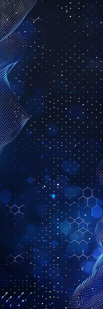 Blue background with a hexagon grid of waves and technology