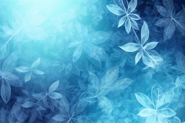 Blue background with leaves and bokeh effect abstract floral background