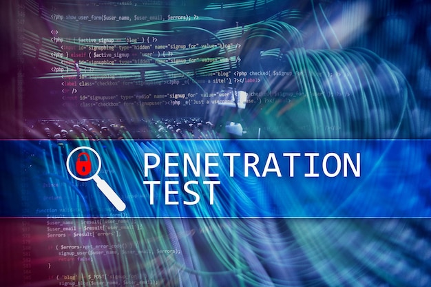 Photo a blue background with a magnifying glass that says'permeation test '