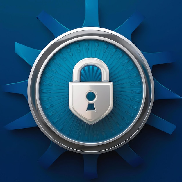 a blue background with a padlock and a key in the middle