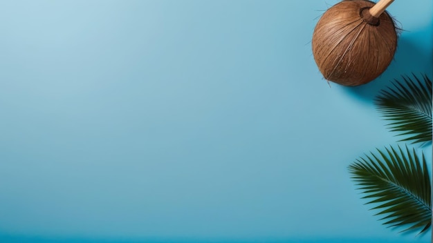 Photo a blue background with palm trees and coconuts on it