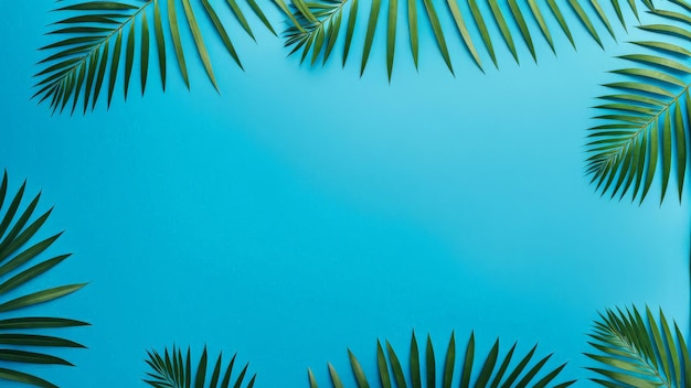 a blue background with palm trees and coconuts on it