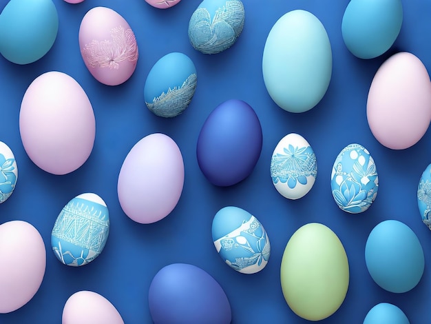 A blue background with a pattern of easter eggs.