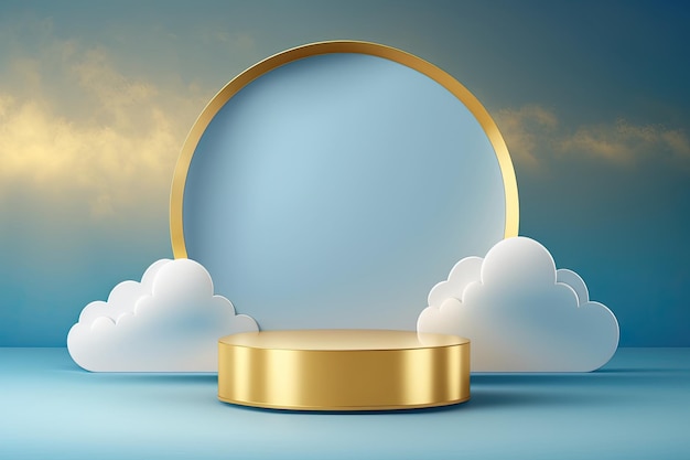 Blue background with podium and clouds Illustration AI Generative