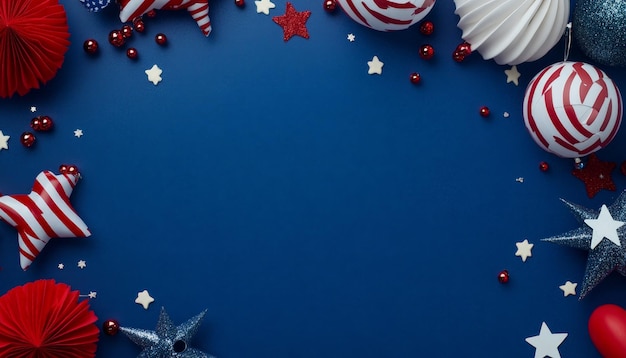 Photo blue background with red white and blue decorations