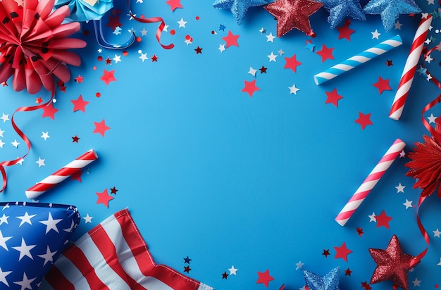 a blue background with red white and blue stars and stripes