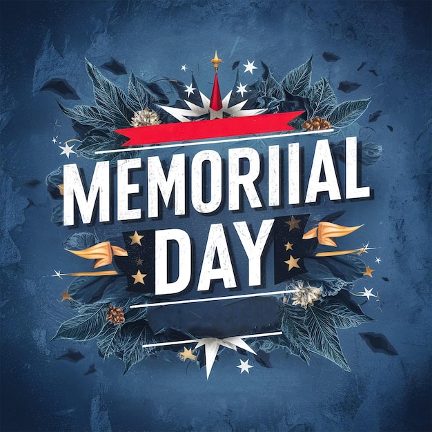 a blue background with a red and white ribbon that says memorial day