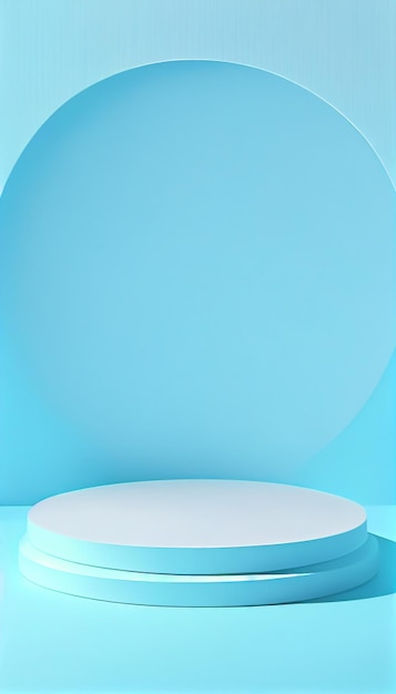 A blue background with a round table in front of a blue wall.