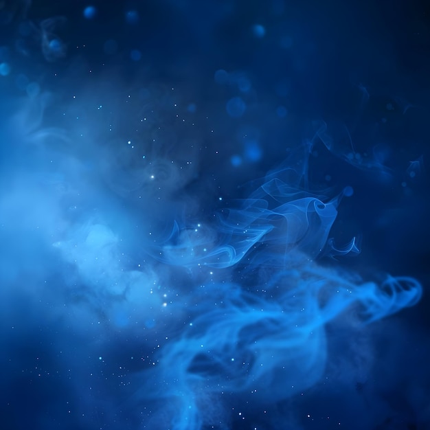 a blue background with smoke and stars in the middle