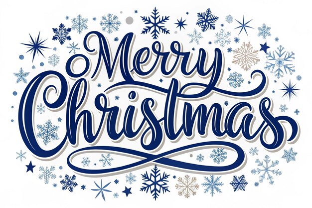 Photo a blue background with snowflakes and a text merry christmas written in blue