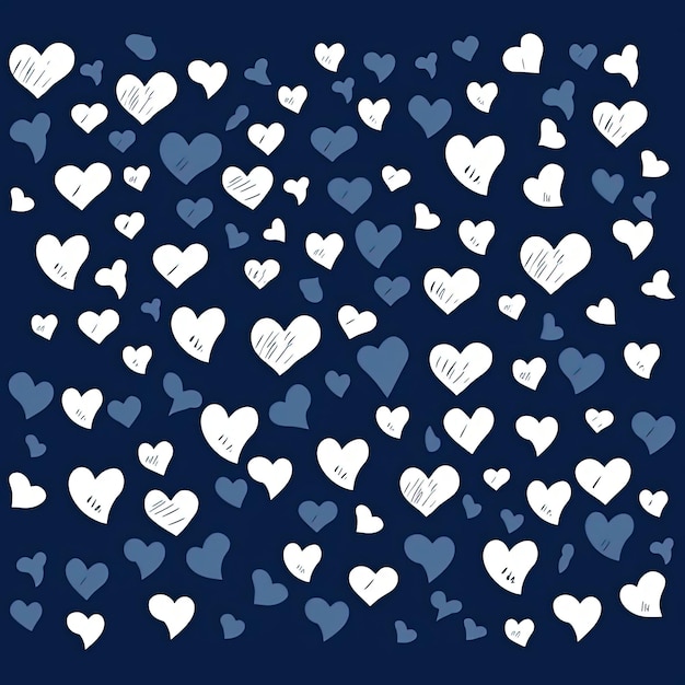 a blue background with white hearts in the style of minimalist strokes