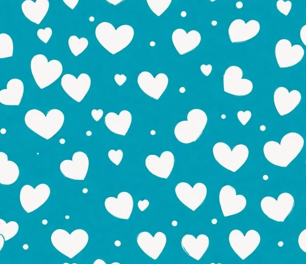 a blue background with white and pink hearts and dots